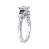 1/2 ct Diamond and 3/4 ct Sapphire Carizza Semi Mount Engagement Ring to fit Princess Center in 14K White Gold
