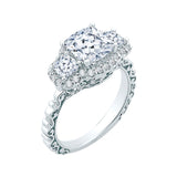 14K White Gold 1 ct Diamond Carizza Semi Mount Engagement Ring Fit Cushion Center