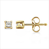 .10 Ctw Princess Diamond Stud Earrings, 14Kt Yellow Gold.